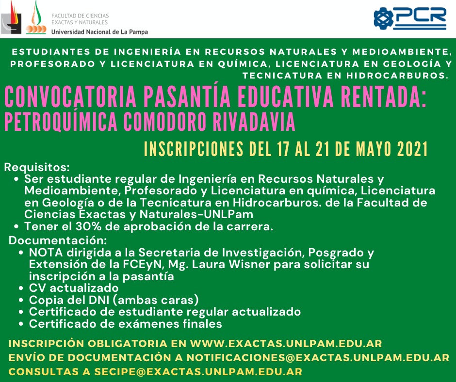 Cartel Convocatoria a Pasantía Educativa en Petroquímica Comodoro Rivadavia